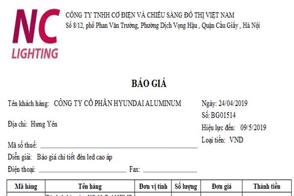 Đèn Led Cao Áp 50W LNC-10 14 báo giá chi tiết cho từng vật tư chiếu sáng