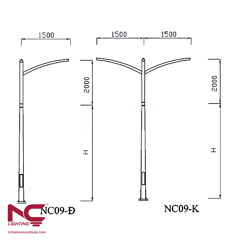 Cột đèn đường mạ kẽm NC-09 6 Cột đèn đường mạ kẽm NC-09