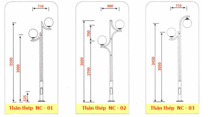 Cột đèn chiếu sáng sân vườn thân thép NC LIGHTING 