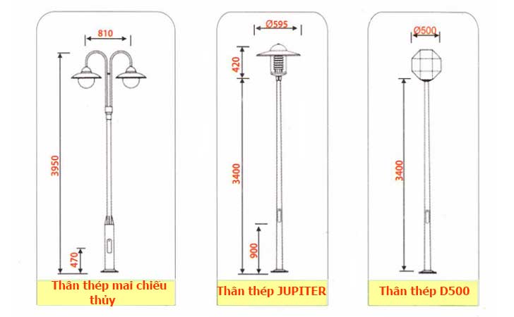 Cột đèn trang trí sân vườn thân thép 