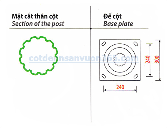 Cột đèn sân vườn ARLEQUIN 8 Mặt cắt Cột đèn sân vườn Arelquin, Cột đèn sân vườn ARLEQUIN
