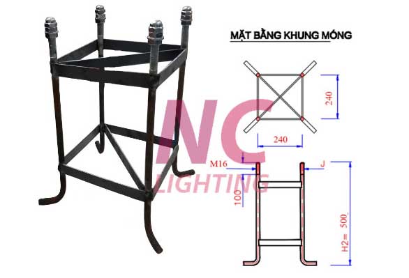 Khung móng cột đèn 7 Bản vẽ khung móng cột đèn