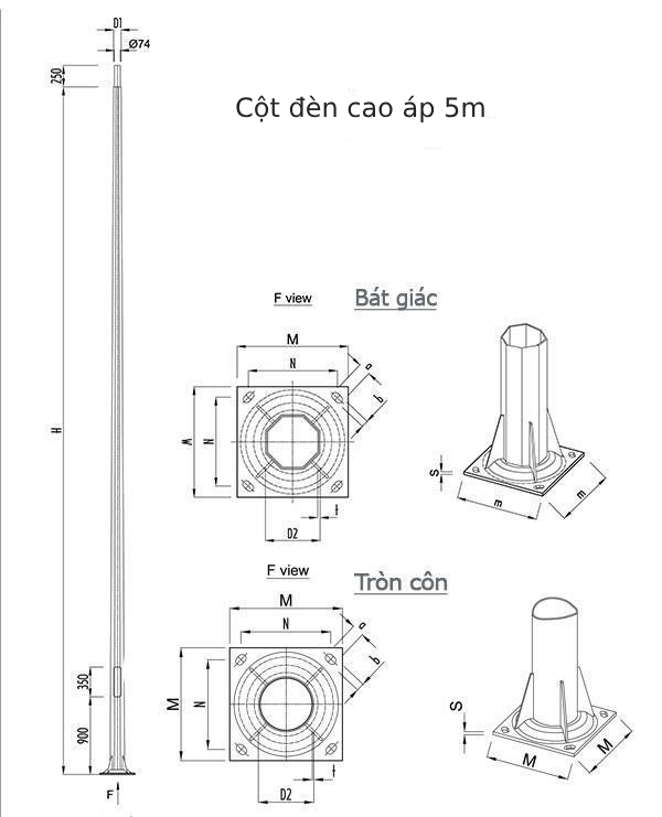 Cột Đèn Cao Áp 5m 7 Bản vẽ chi tiết cột đèn cao áp 5m
