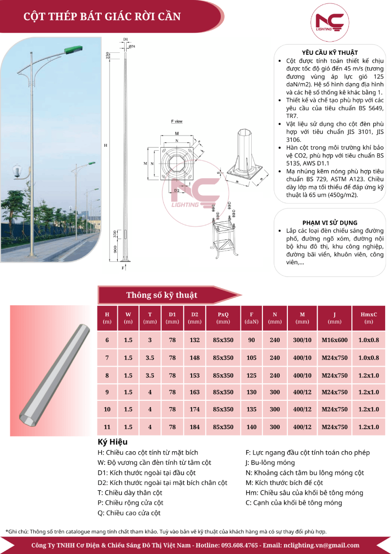 Cột Đèn Bát Giác Rời Cần Kép 7 catalogue cột đèn bát giác rời cần