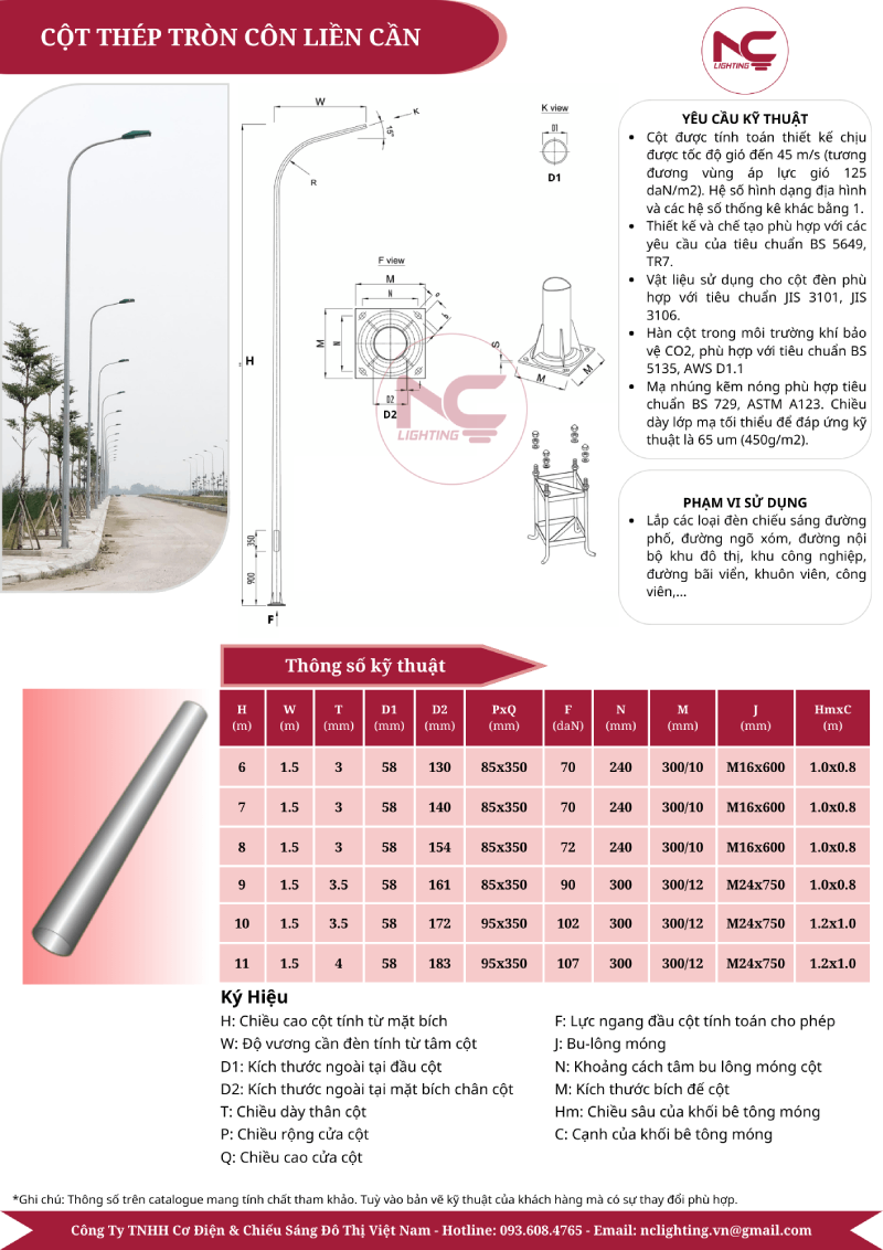 Cột Đèn Tròn Côn Liền Cần Kép 7 catalogue cột đèn tròn côn liền cần