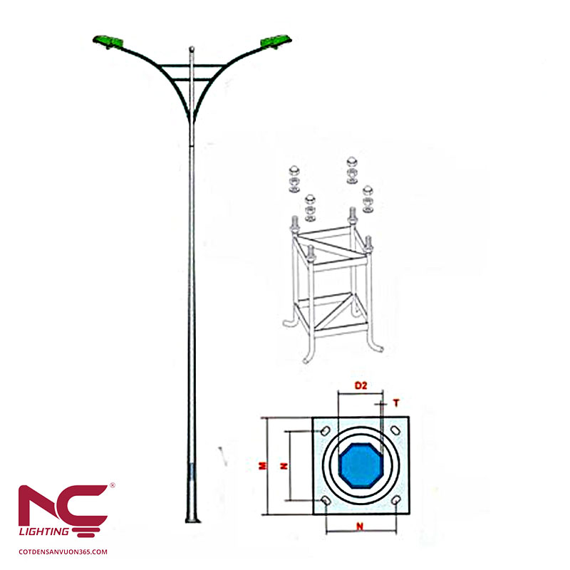 Cột Đèn Bát Giác Rời Cần Kép 6 Cột Đèn Bát Giác Rời Cần Kép