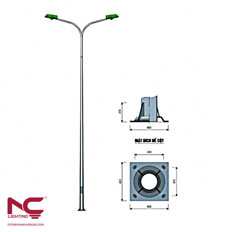 Cột Đèn Tròn Côn Liền Cần Kép 6 Cột Đèn Tròn Côn Liền Cần Kép