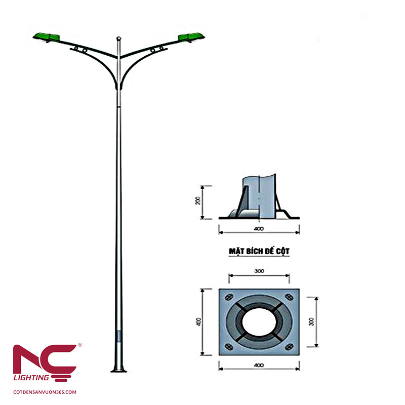 Cột Đèn Tròn Côn Rời Cần Kép 6 Cột Đèn Tròn Côn Rời Cần Kép
